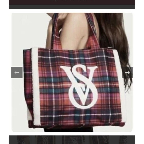 NWT Victoria's Secret Red Plaid Christmas Tote Bag. - Picture 3 of 9